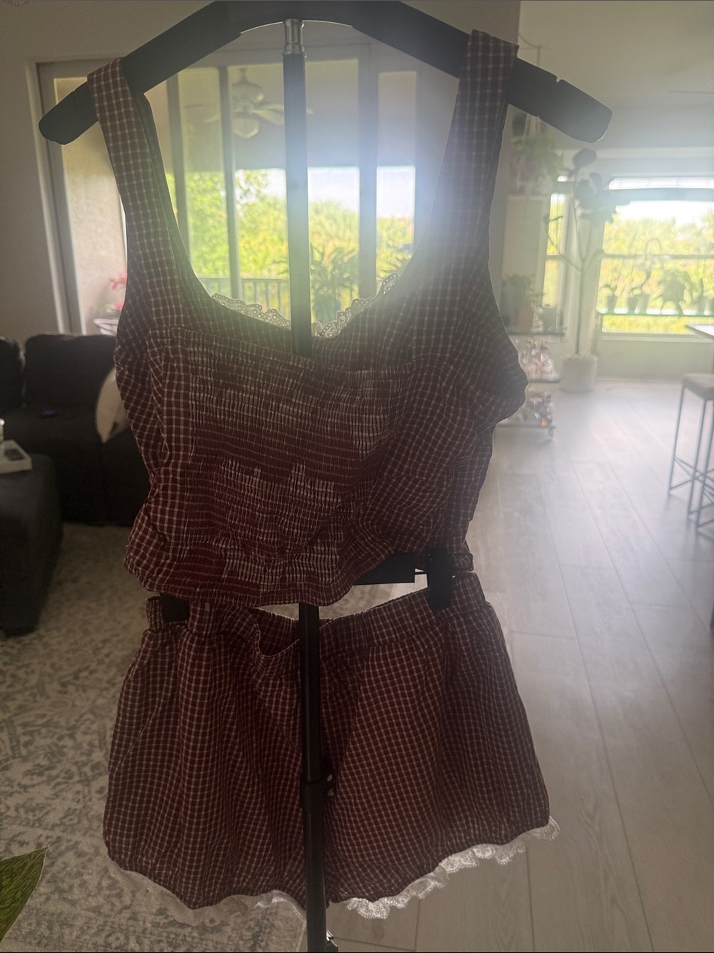 Cider Burgundy Gingham Shorts Set - Picture 2 of 4
